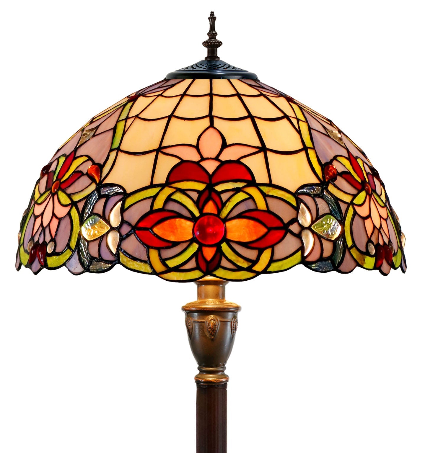 Large 16" Victorian Style Stained Glass Tiffany Floor Lamp