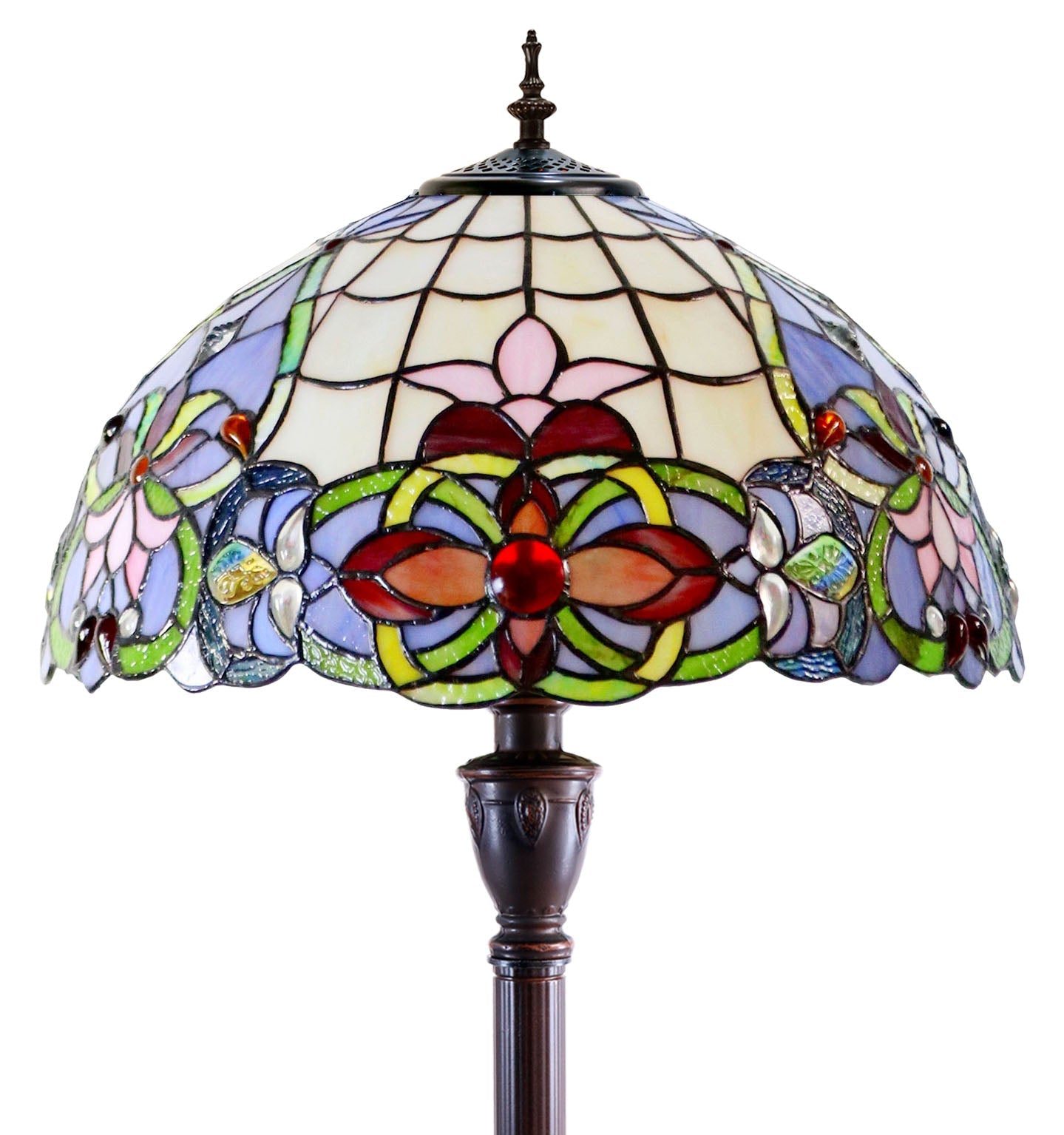 Large 16" Victorian Style Stained Glass Tiffany Floor Lamp