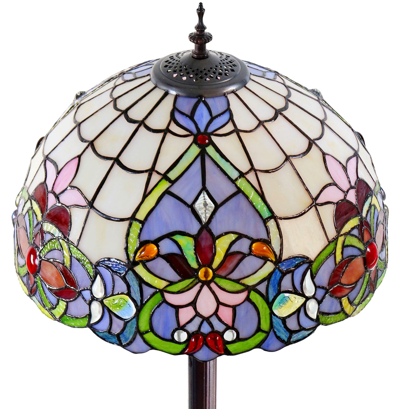 Large 16" Victorian Style Stained Glass Tiffany Floor Lamp