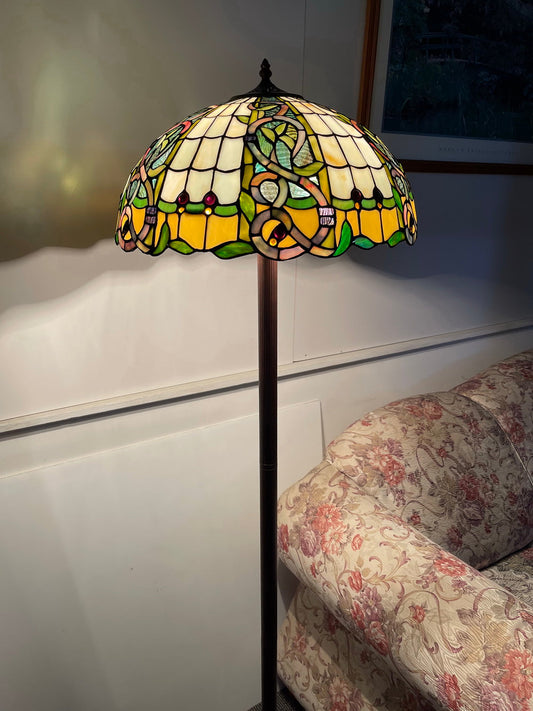 NEW Large 18" Leaf Ribbon Style Stained Glass Leadlight Tiffany Floor Lamp