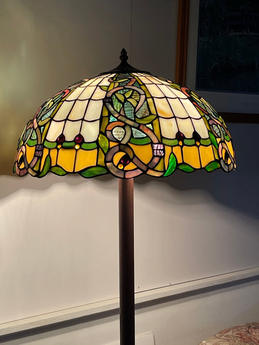NEW Large 18" Leaf Ribbon Style Stained Glass Leadlight Tiffany Floor Lamp