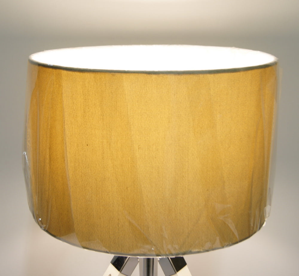 Limited Stock @Striking industrial style Tripod Table Lamp Beige shade with white wooden base