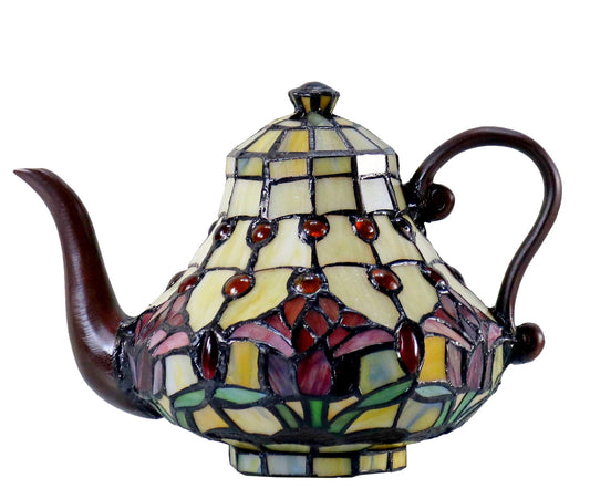 Red Tulip Teapot Leadlight Tiffany Table Lamp