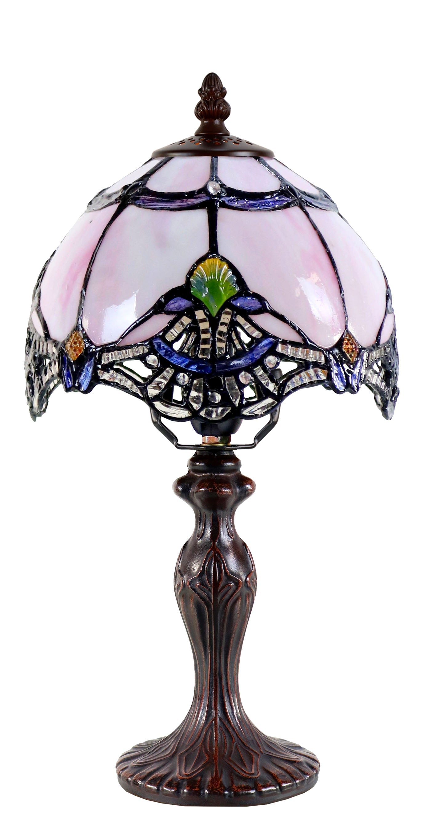Lavender Pink Stunning 8" Baroque Style curved Glass Tiffany Mini Lamp ...