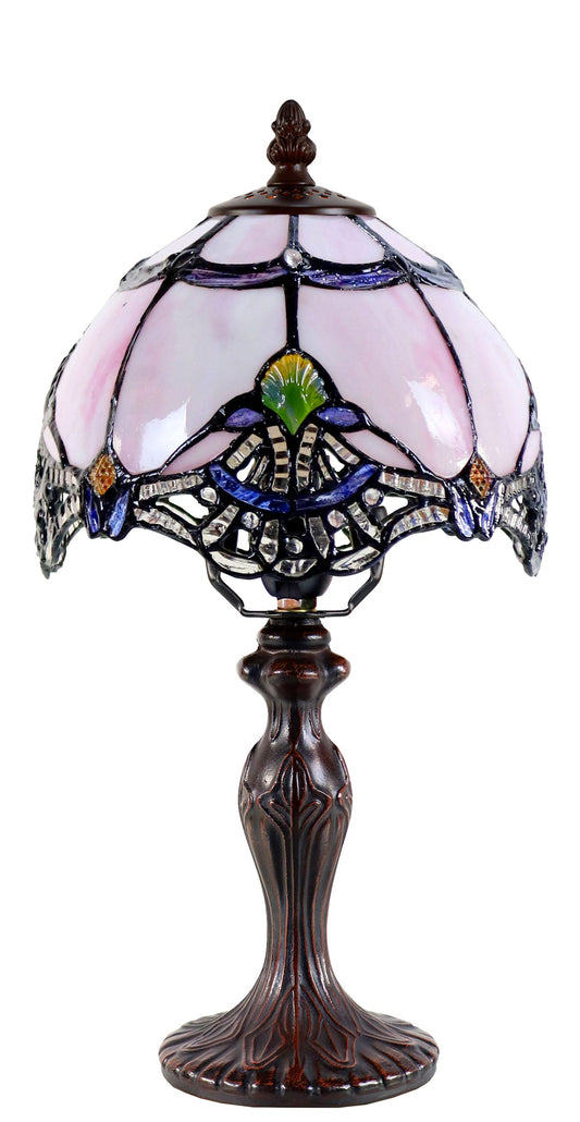 Lavender Pink Stunning  8"  Rococo Style curved Glass Tiffany Mini Lamp