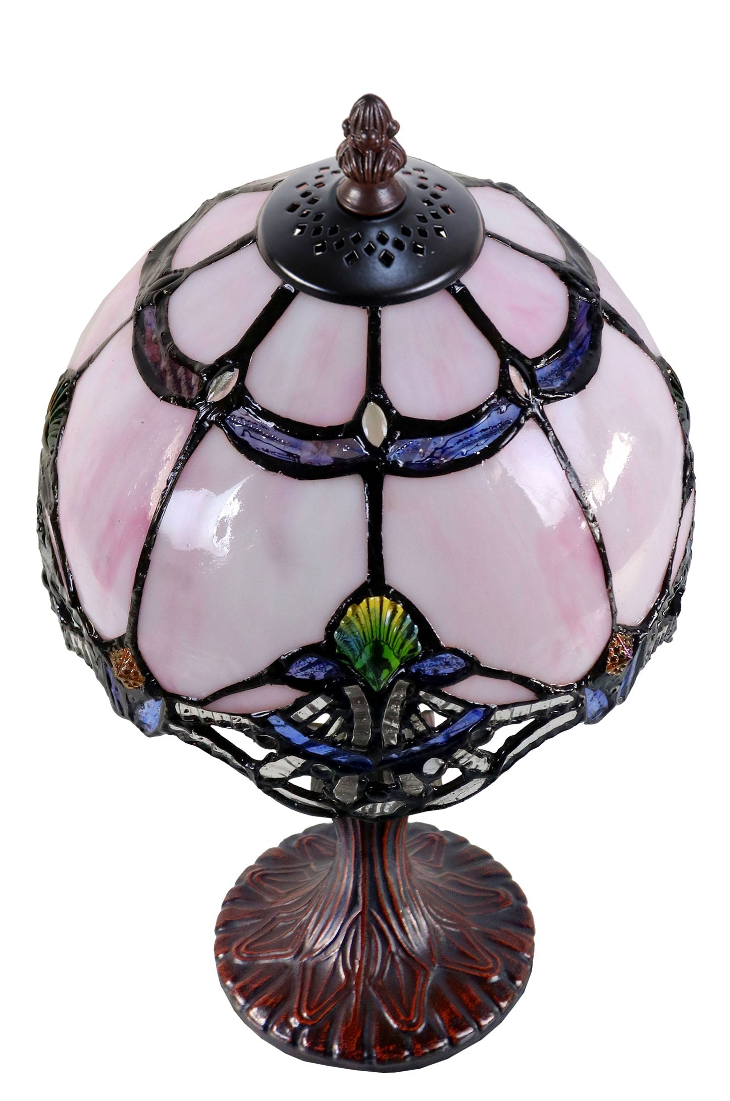 Lavender Pink Stunning  8"  Baroque Style curved Glass Tiffany Mini Lamp