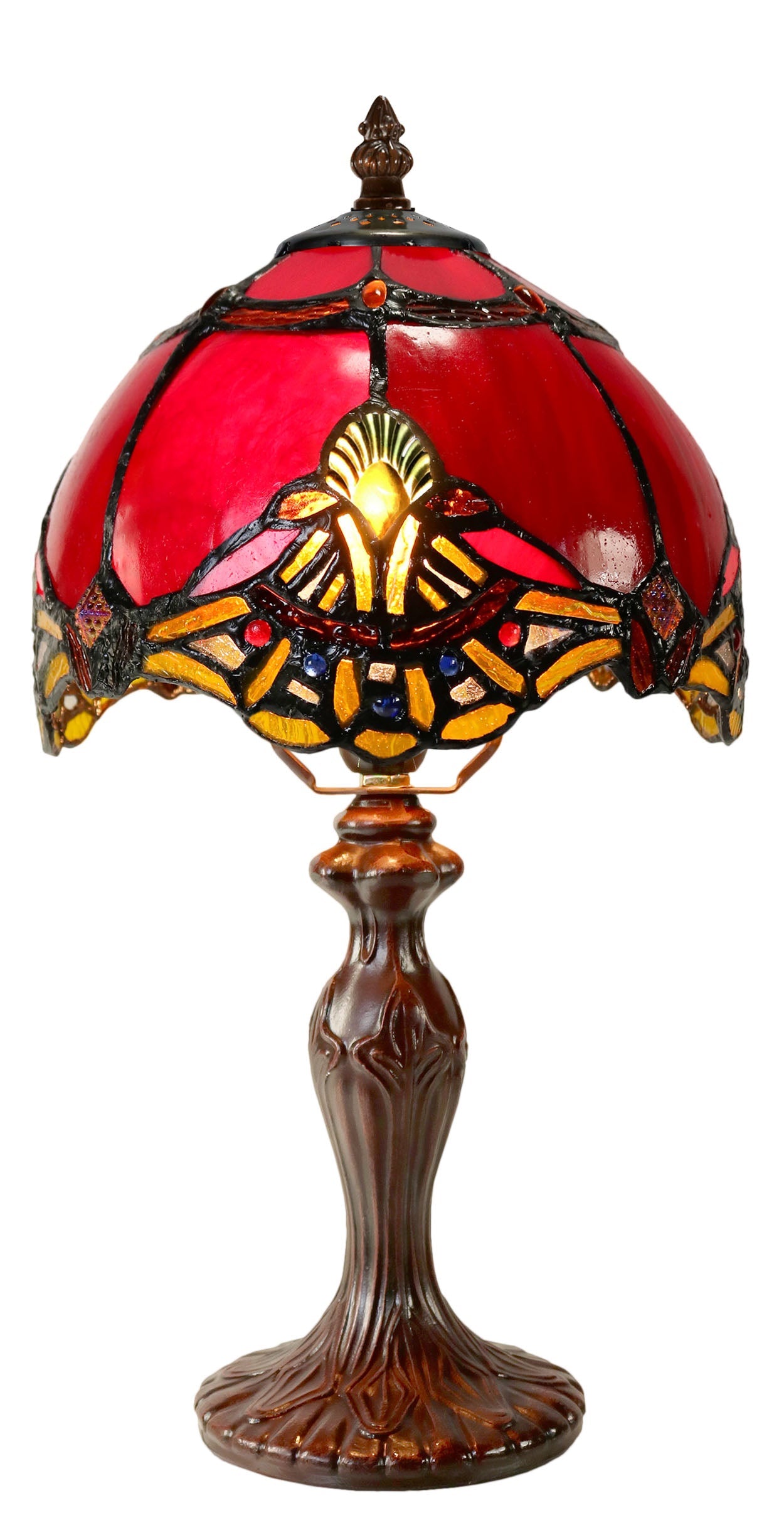 Red 8" Rococo Style curved Glass Tiffany Mini Lamp