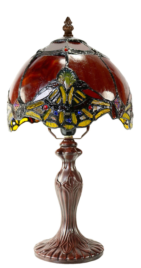 Stunning 8" Red Baroque Style curved Glass Tiffany Mini Lamp