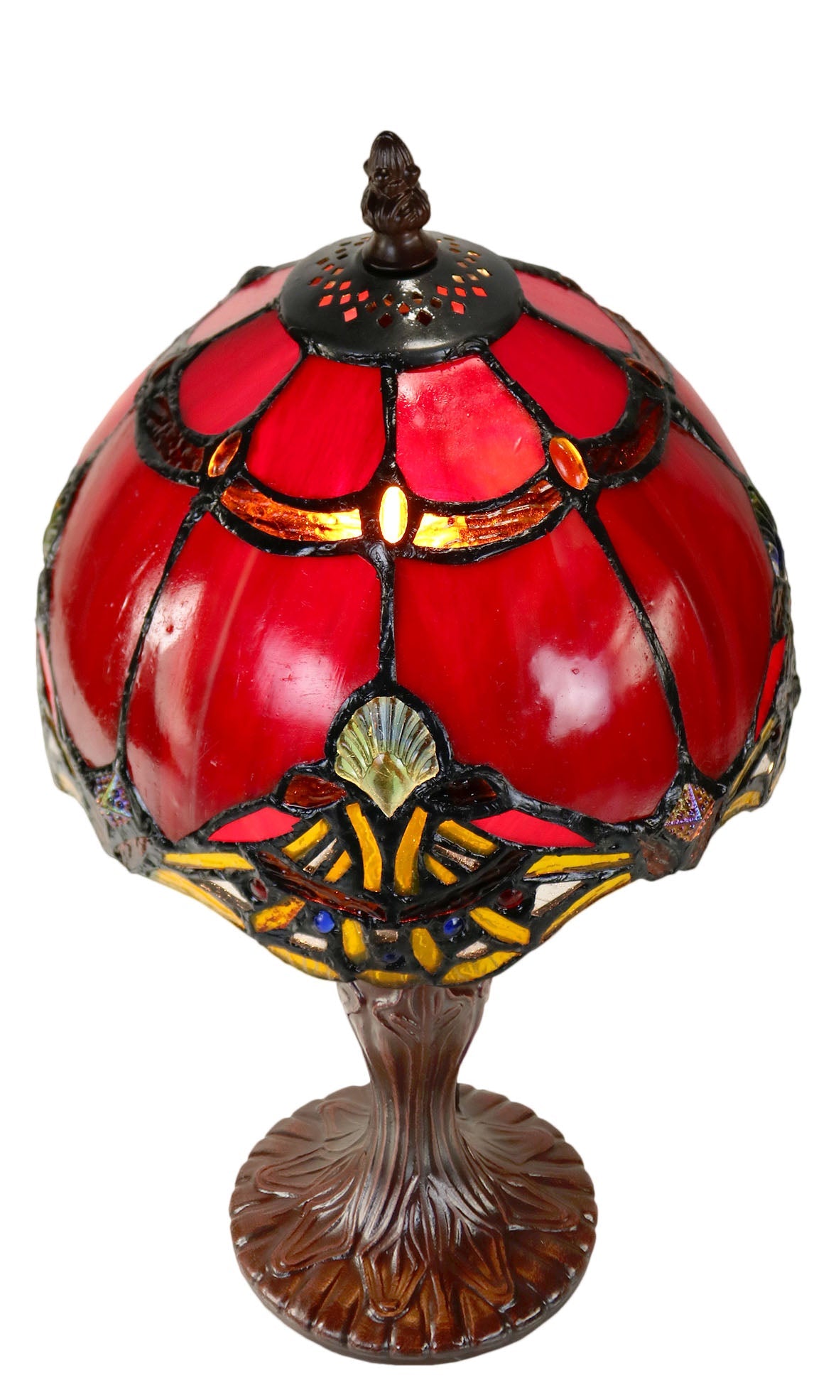 Stunning 8" Red Baroque Style curved Glass Tiffany Mini Lamp