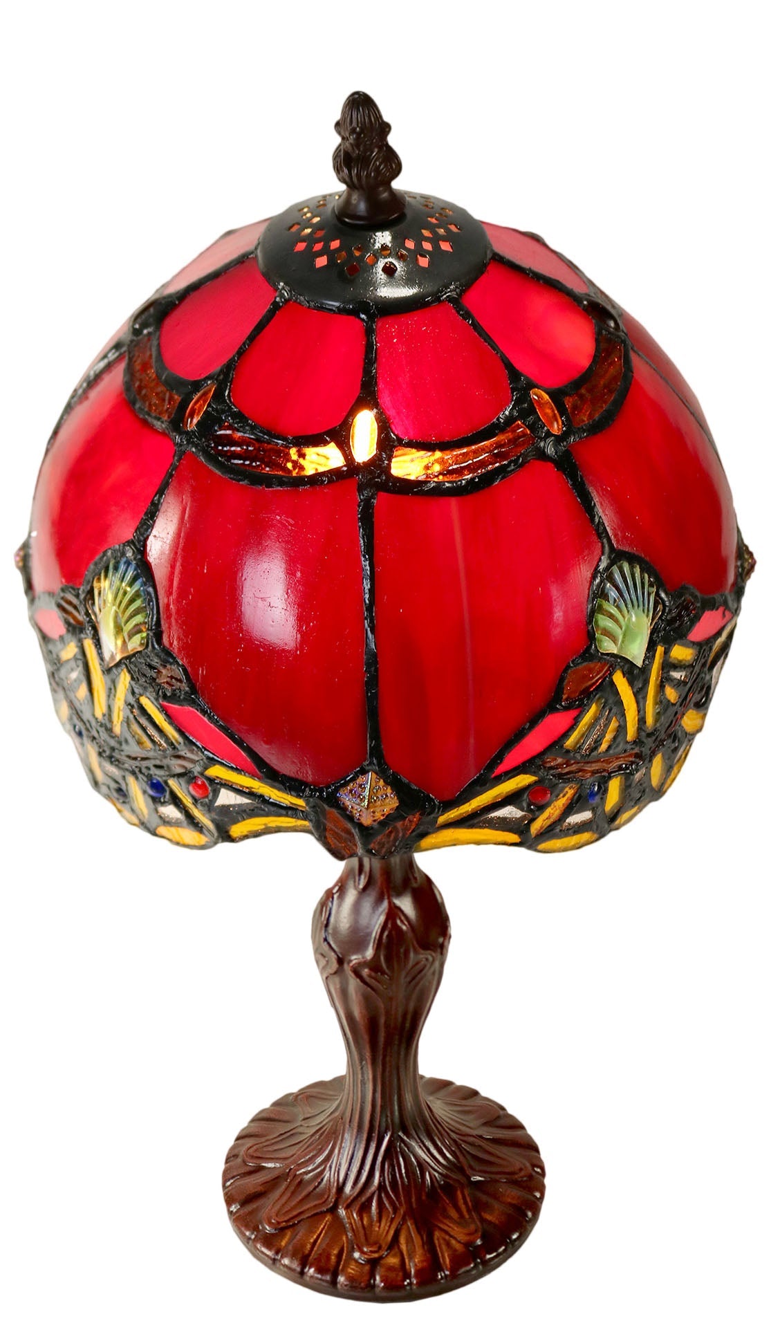 Red 8" Rococo Style curved Glass Tiffany Mini Lamp