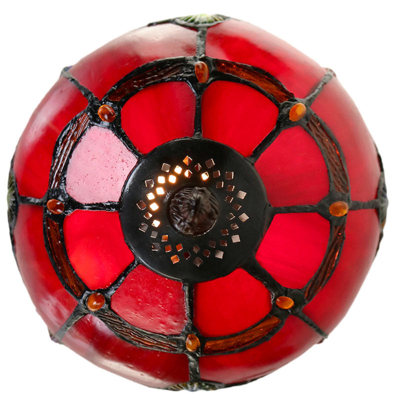 Stunning 8" Red Baroque Style curved Glass Tiffany Mini Lamp