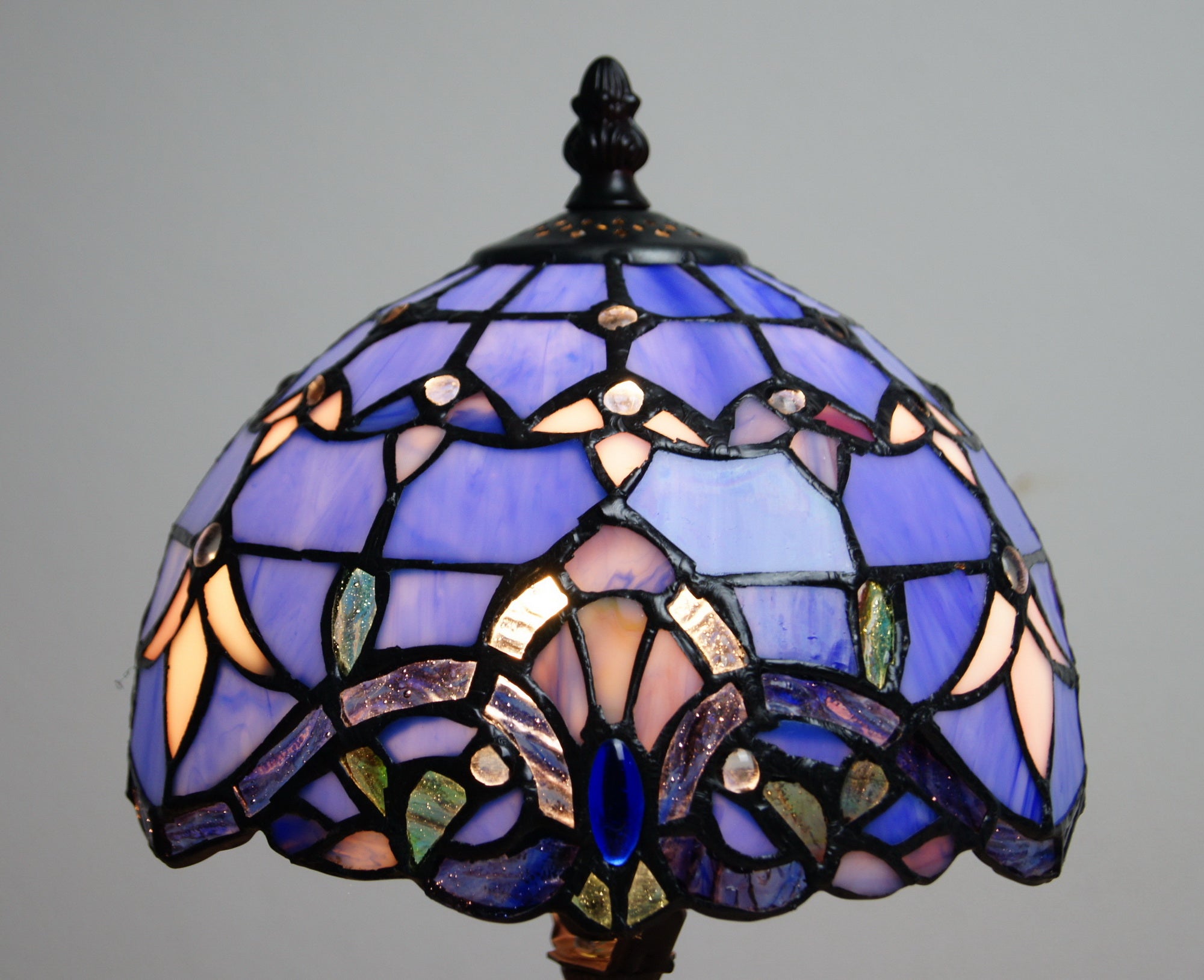 Stunning 8" Blue  Baroque Style Tiffany Mini Table Lamp