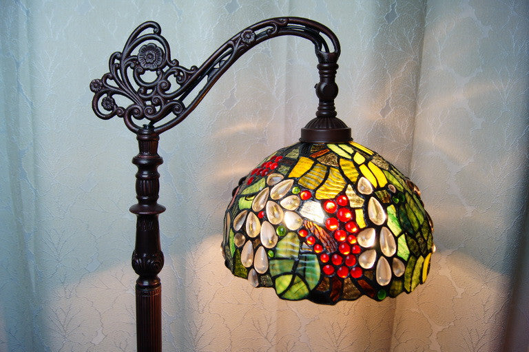 Grape Style Leadlight Stained Glass Bridge Arm Tiffany  Floor Lamp