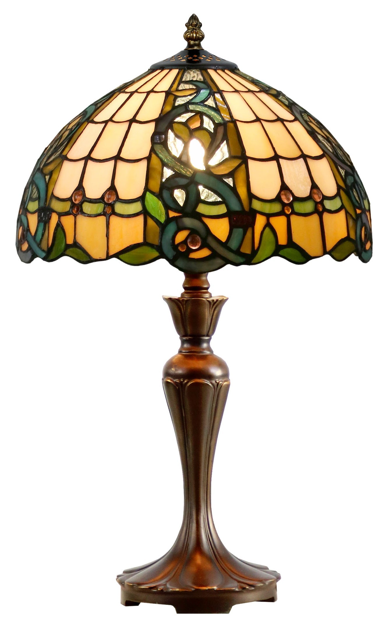 12"  Leaf Ribbon Style  Stained Glass Leadlight Tiffany Bedside Lamp