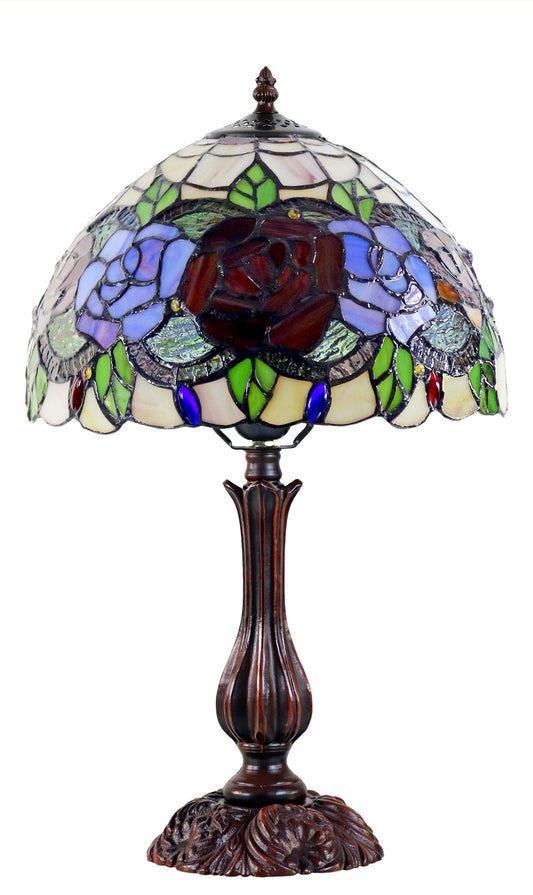 12" Rose Style Leadlight Stained Glass Tiffany Bedside Lamp