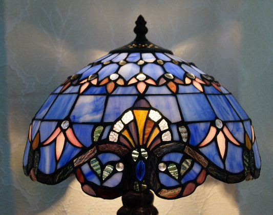 12" Blue Victorian Style Tiffany Bedside Lamp