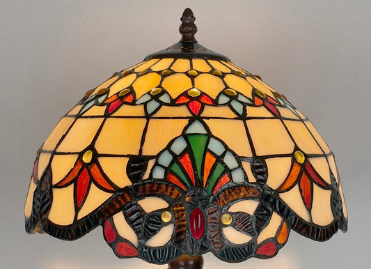 12" Beige Victorian Style Tiffany Bedside Lamp