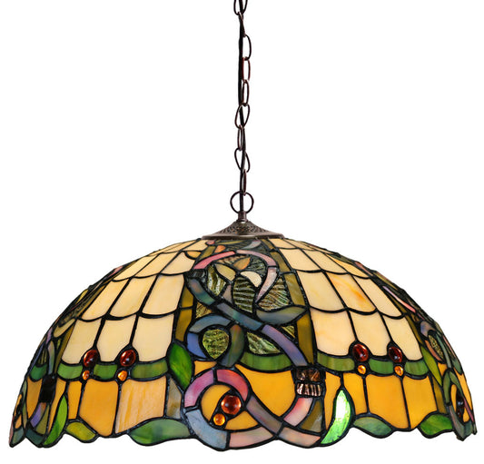 Large 18"  Leaf Ribbon Style  Stained Glass Leadlight Tiffany Pendant Light