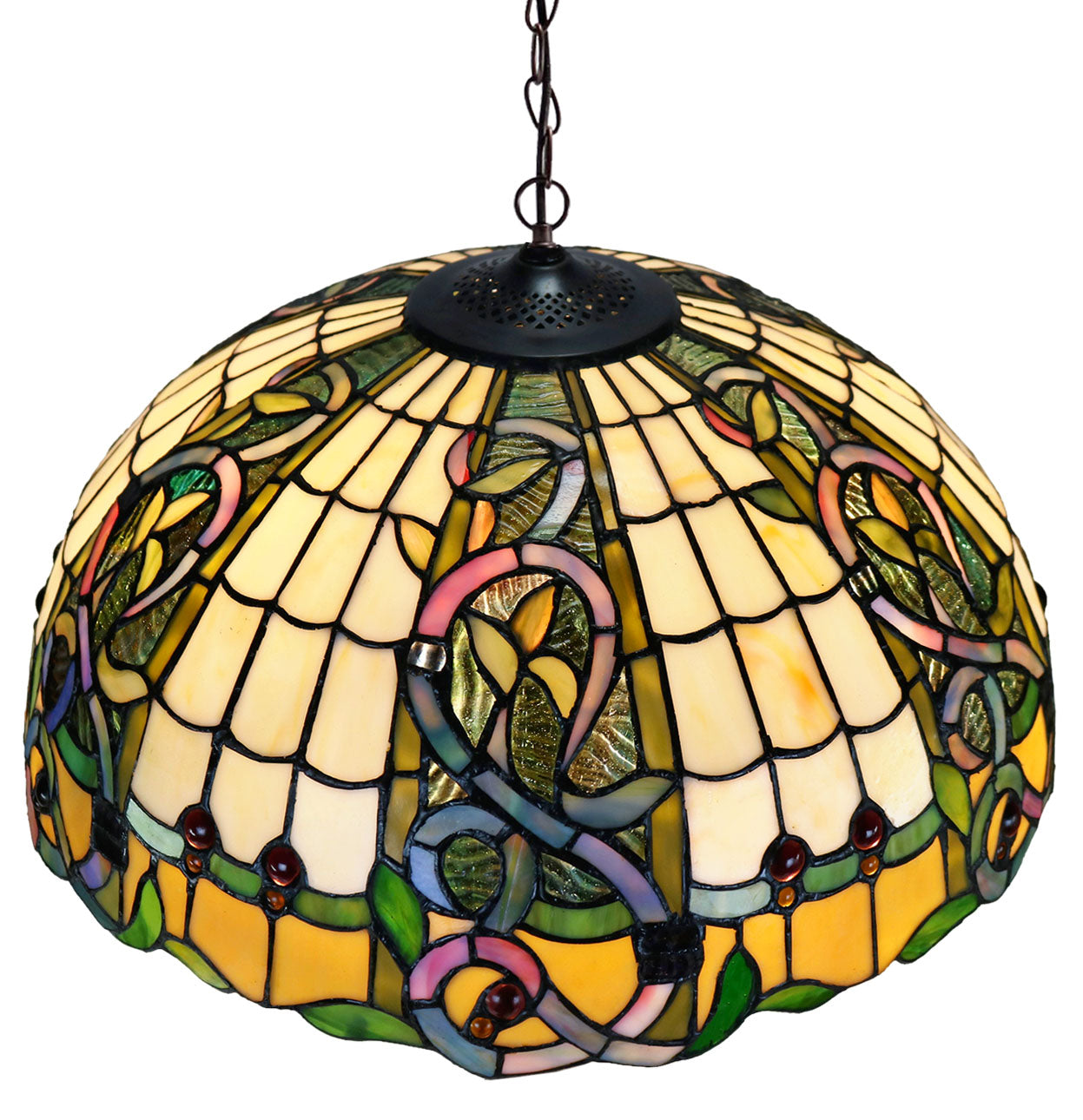 Large 18"  Leaf Ribbon Style  Stained Glass Leadlight Tiffany Pendant Light