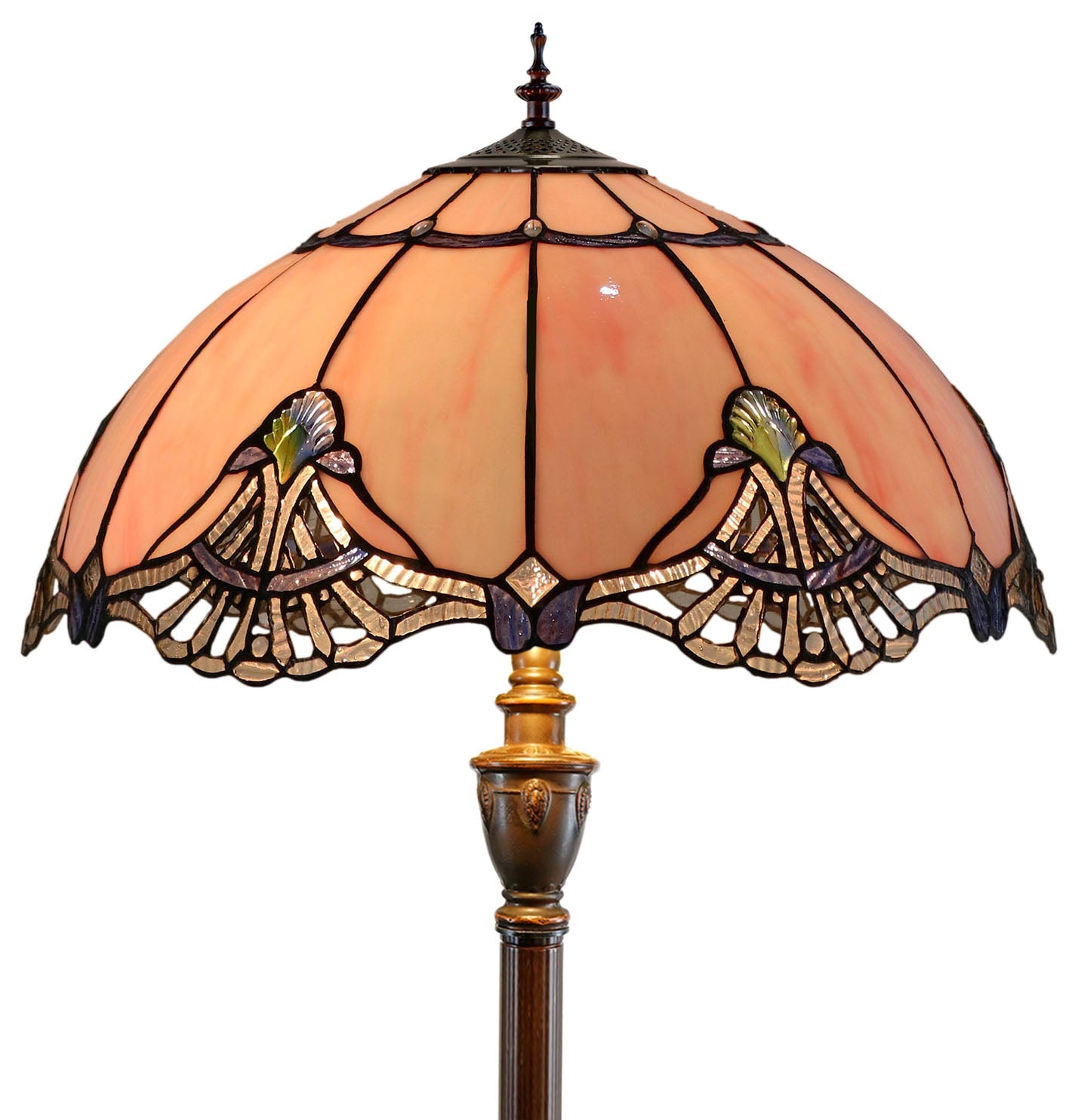 Huge 20" Lavender Pink Tiffany Style Stained Glass Floor Lamp
