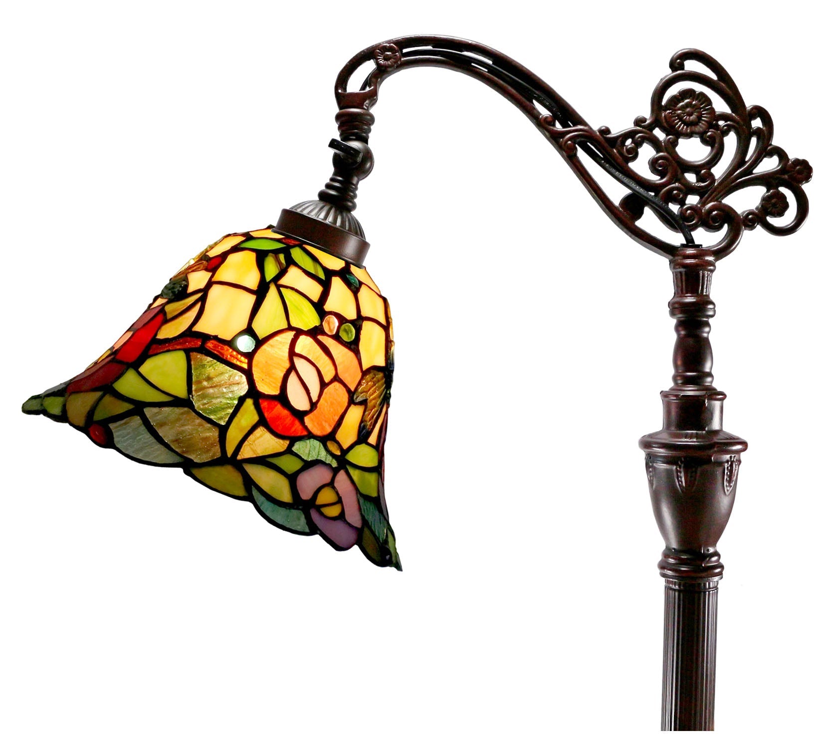 Crystal Dragonfly Flower Style Leadlight Stained Glass Bridge Arm Tiffany  Floor Lamp