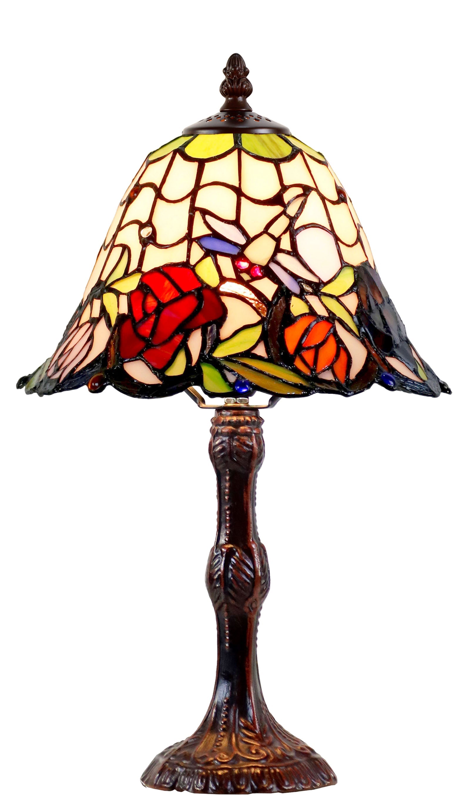 10" Rose & Dragonfly Tiffany Style Stained Glass Table Lamp