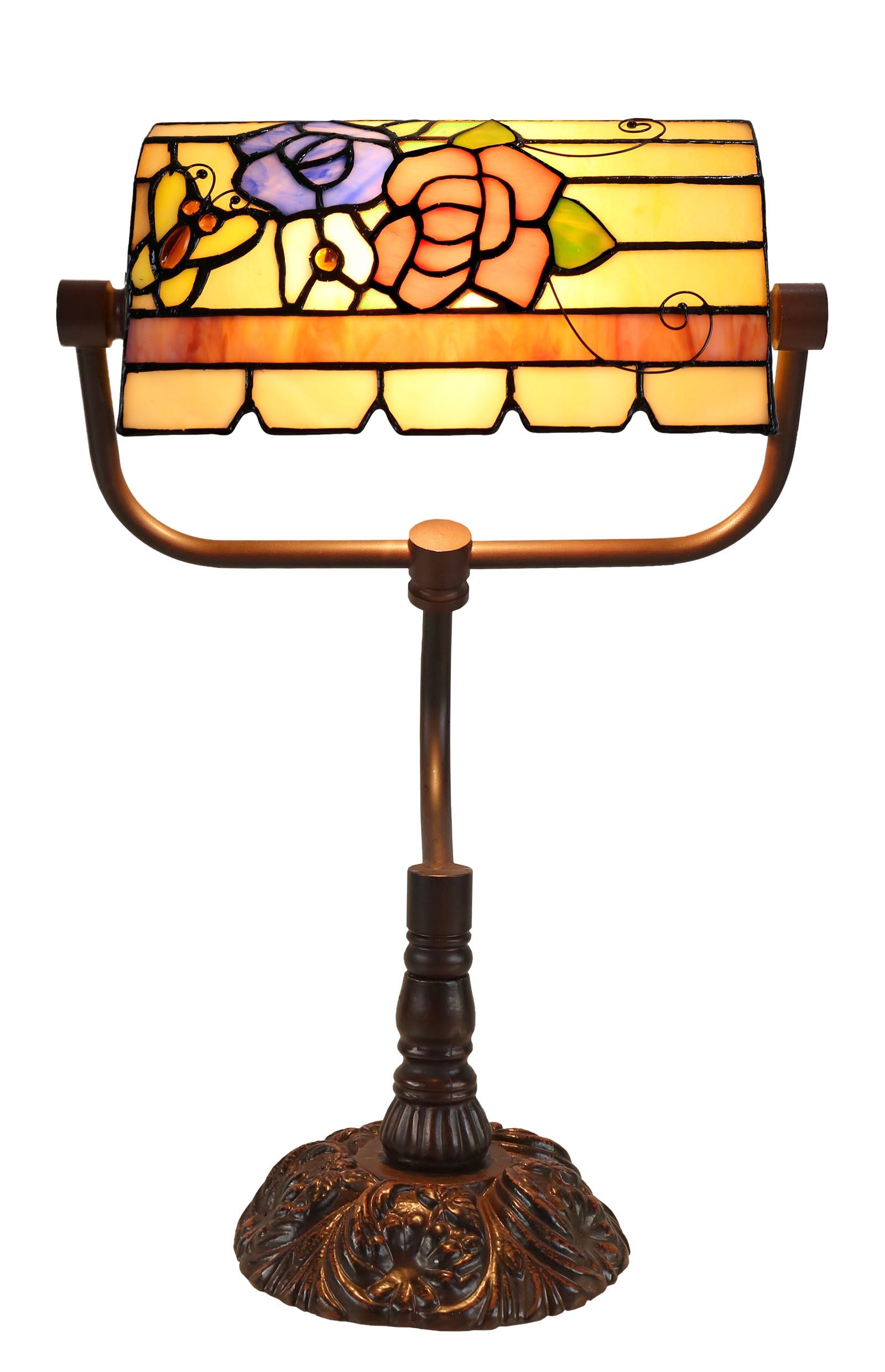 Purple Pink Rose Butterfly Style Tiffany Banker Lamp