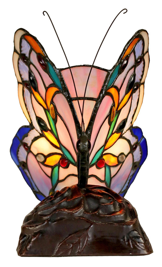 Elegant Blue Purple Butterfly  Tiffany Leadlight Stained Glass Art Deco Table Lamp