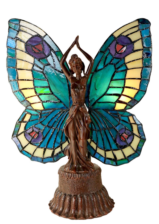 Vivid Fairy Angel Lady  Tiffany Stained Glass  Figurine Art Deco Lamp