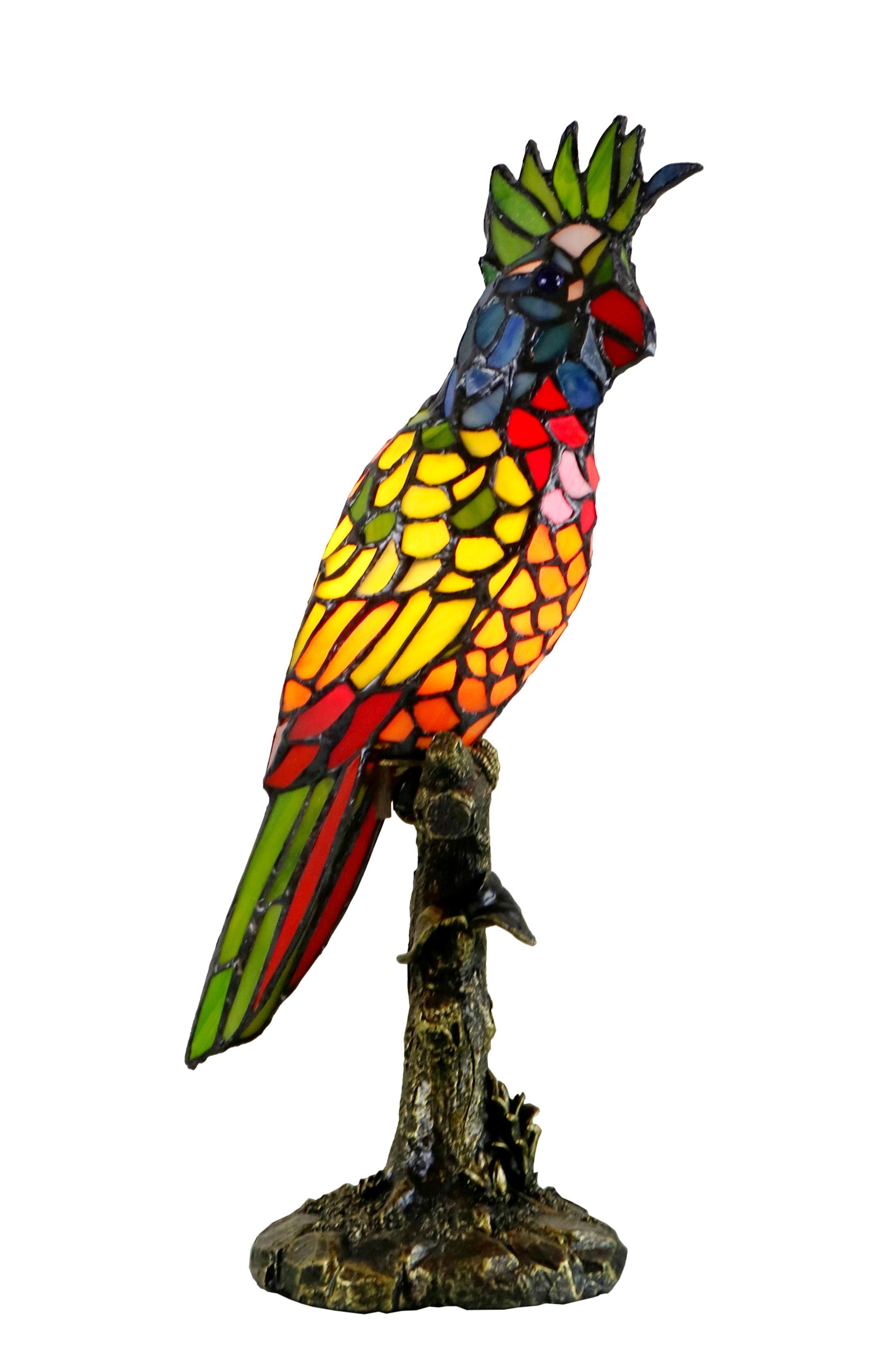 Cockatoo Tiffany Style Stained Glass Statue Table Lamp