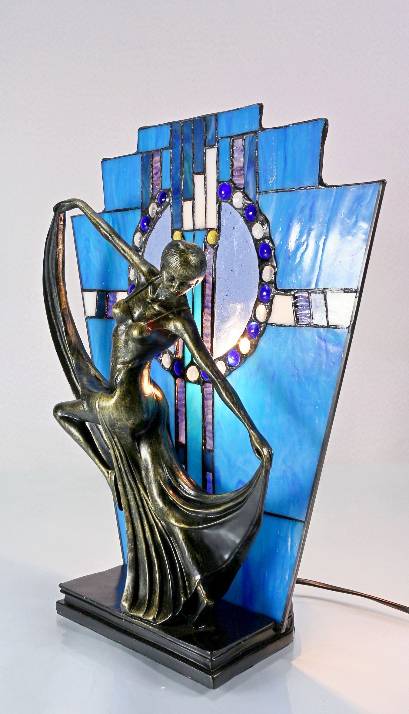 Amazing Art Deco Stunning Dancer Figurines Tiffany Stained Glass  Lamp