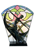 Floral Art Deco Dancer Figurines Tiffany Stained Glass  Lamp