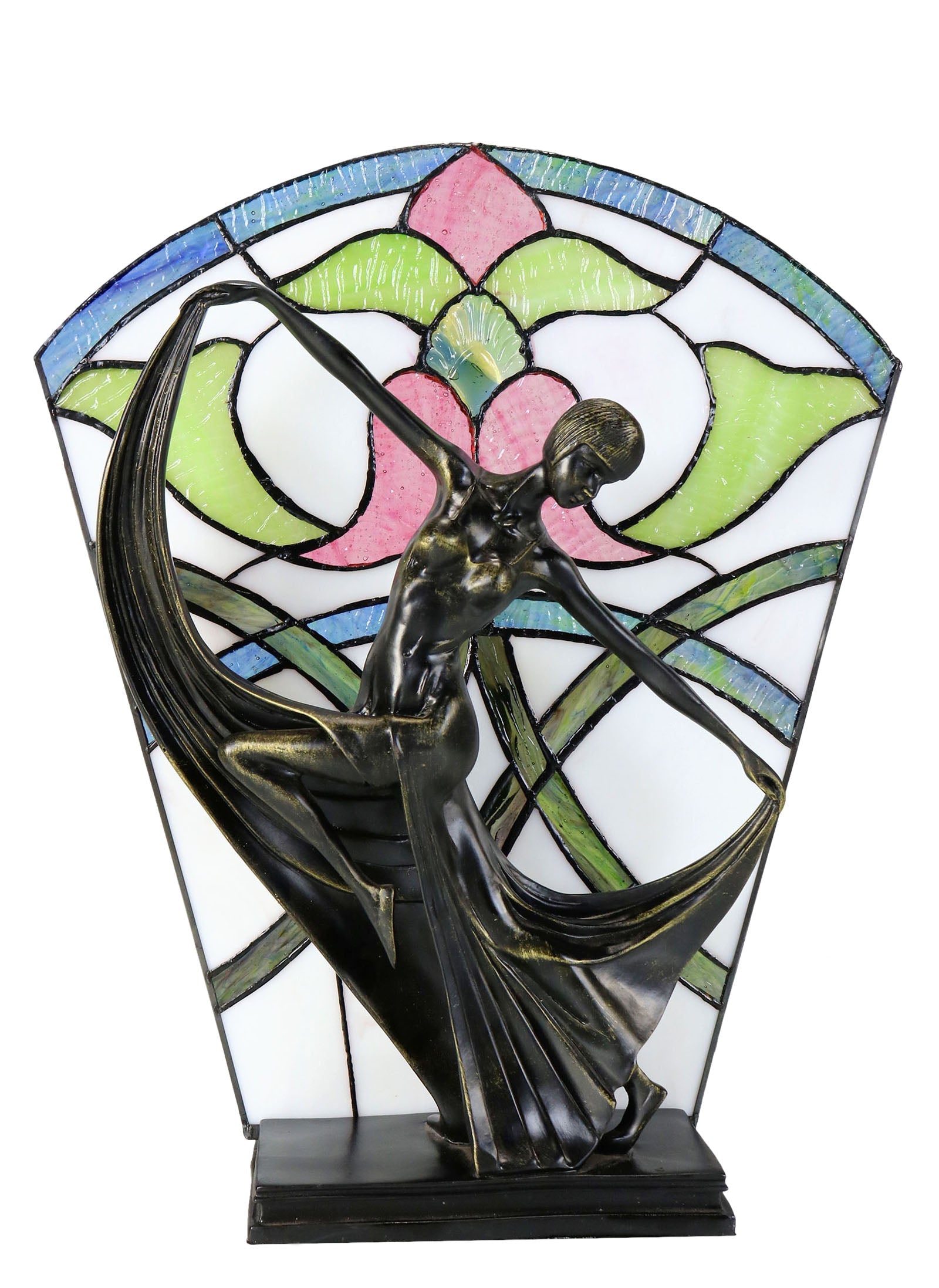 Floral Art Deco Dancer Figurines Tiffany Stained Glass  Lamp