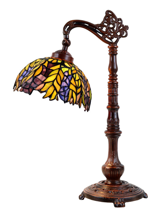 Honey Locust Style Leadlight Stained Glass Bridge Arm Tiffany  Table Lamp