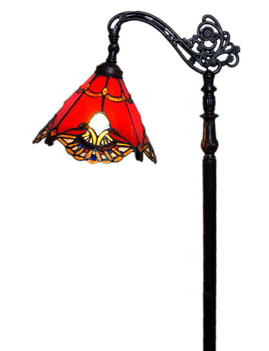 Red Jewel Carousel Style Leadlight Stained Glass Bridge Arm Tiffany  Floor Lamp