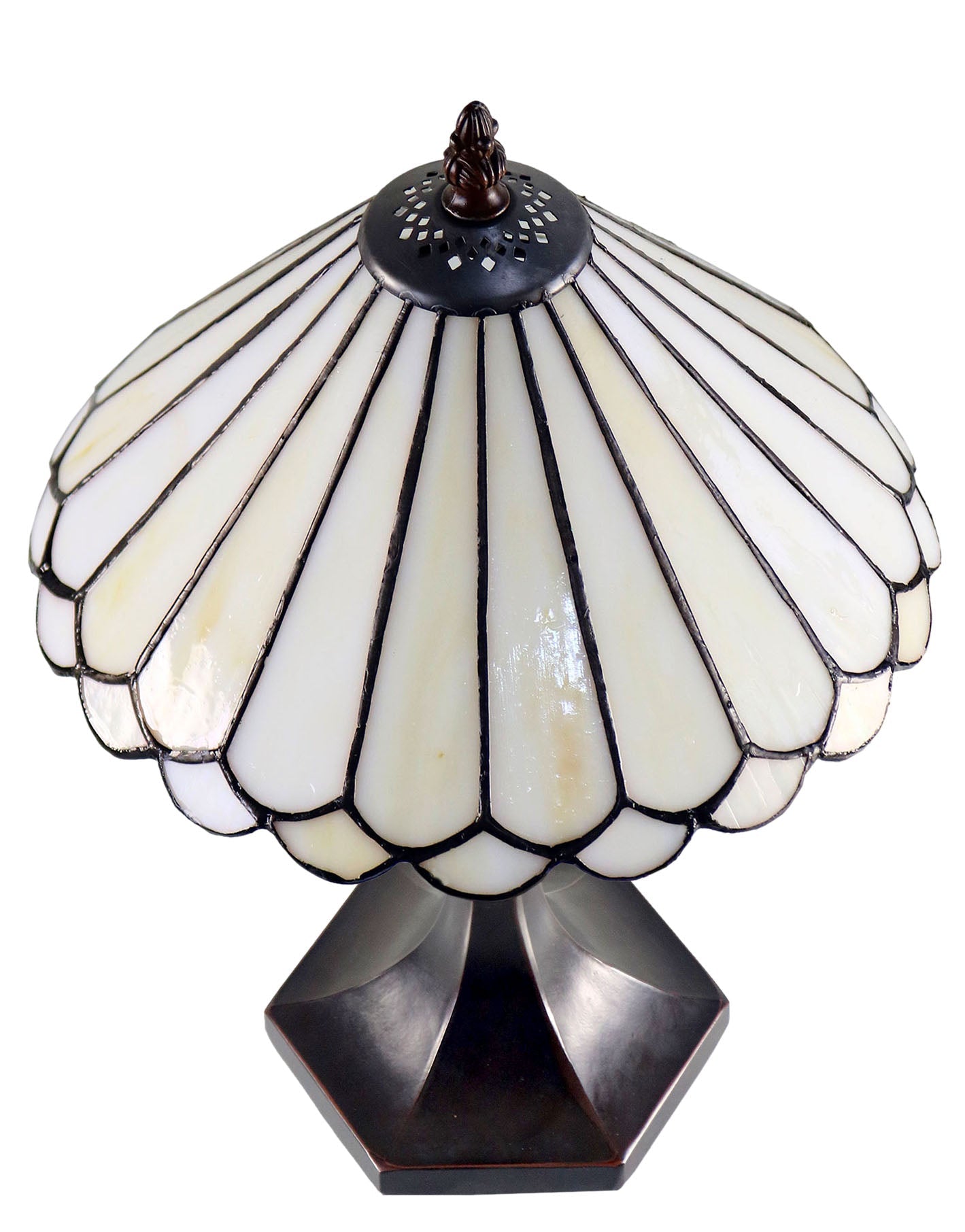 11"  Straight Panels Cone Tiffany Style Stained Glass Table Lamp*Beige