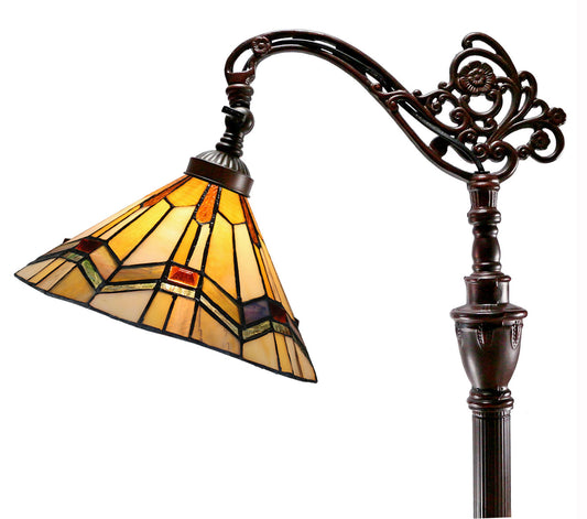 Mission Style Leadlight Stained Glass Bridge Arm Tiffany  Floor Lamp