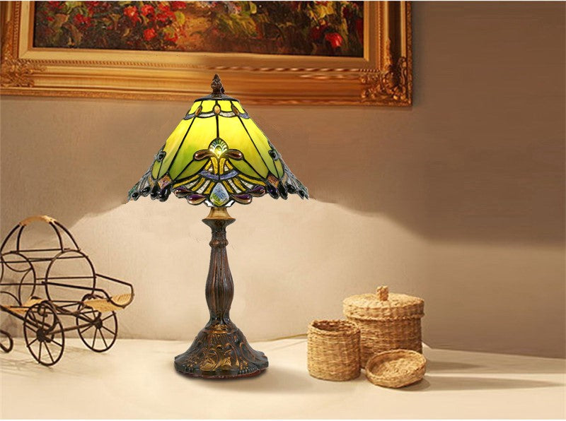 Amazing 12" Green Dragonfly Tiffany Bedside Lamp