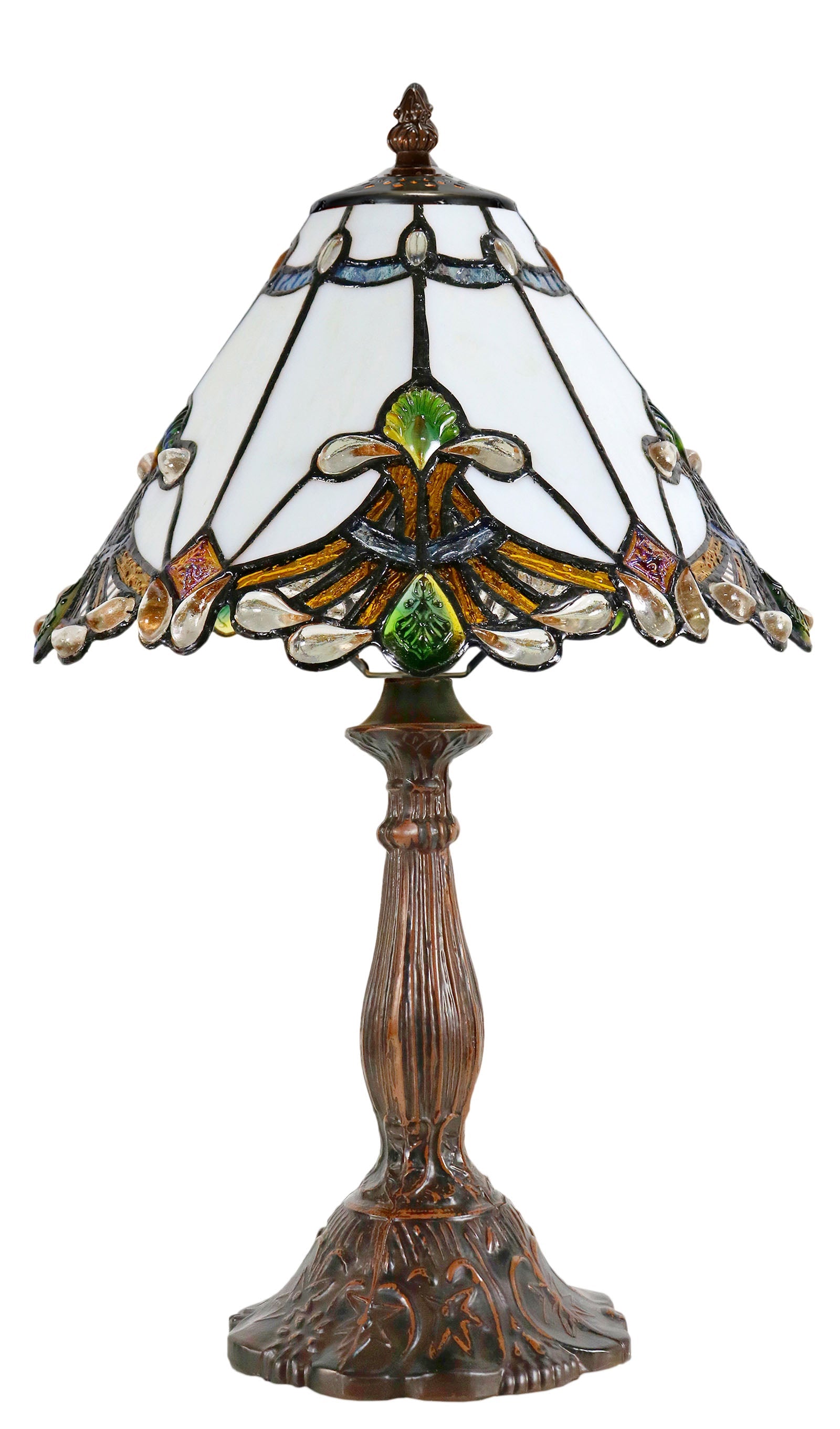 Stunning 12" White Jewel Carousel Tiffany Bedside Lamp