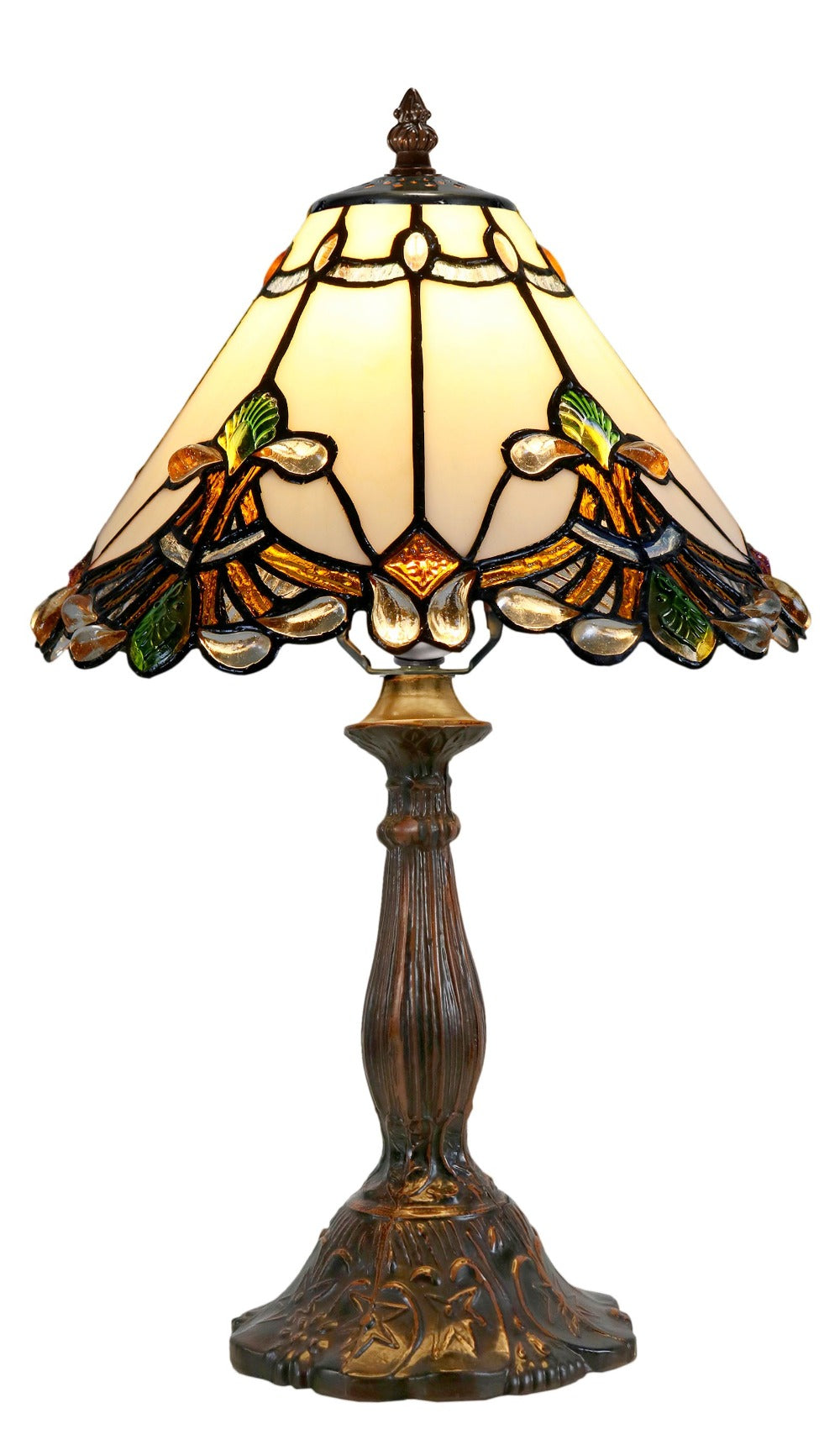 Stunning 12" White Jewel Carousel Tiffany Bedside Lamp