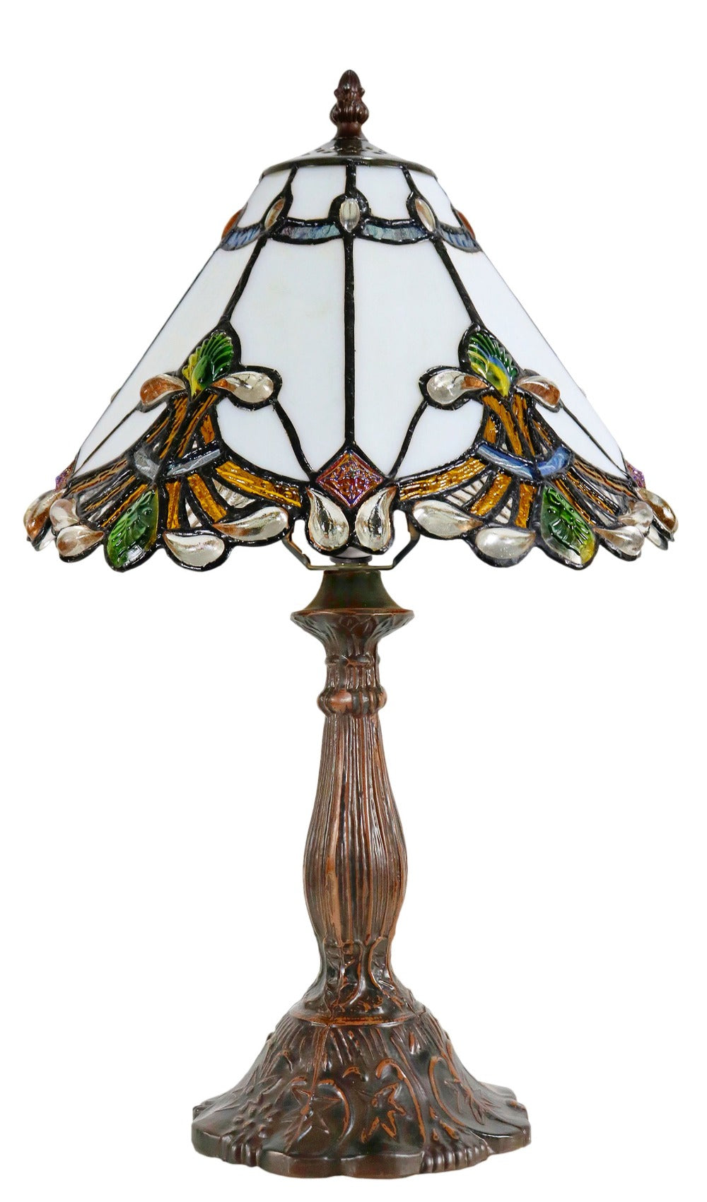 Stunning 12" White Jewel Carousel Tiffany Bedside Lamp