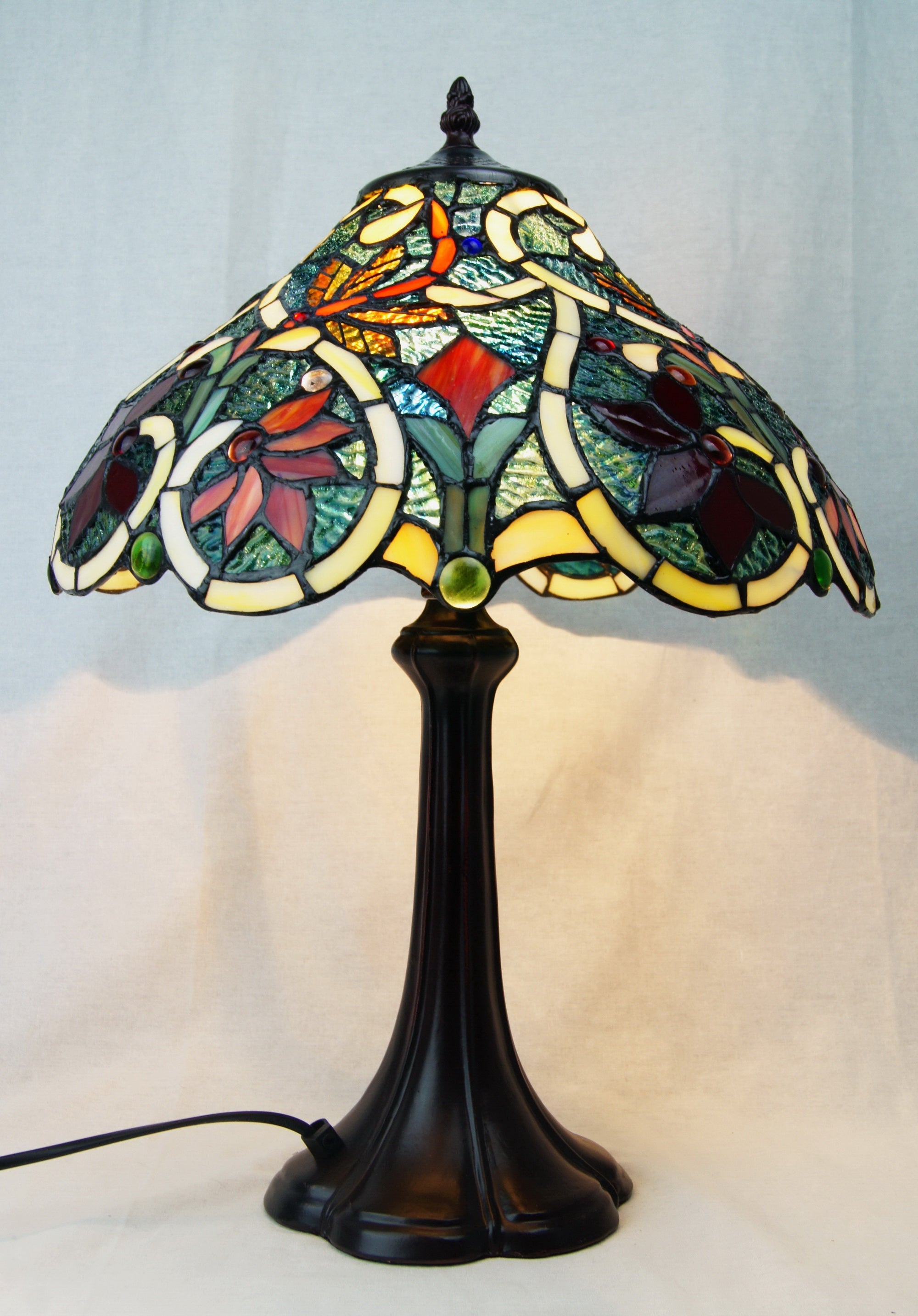 14" Golden Dragonfly Style Leadlight Stained Glass Tiffany Bedside Lamp