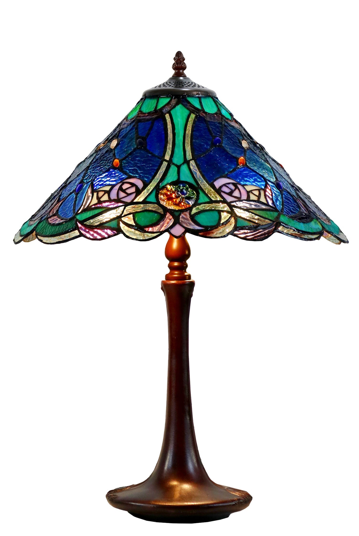 Large 16" Tiffany-style Desert Rose Stained Glass 23-inches High Table Lamp*blue