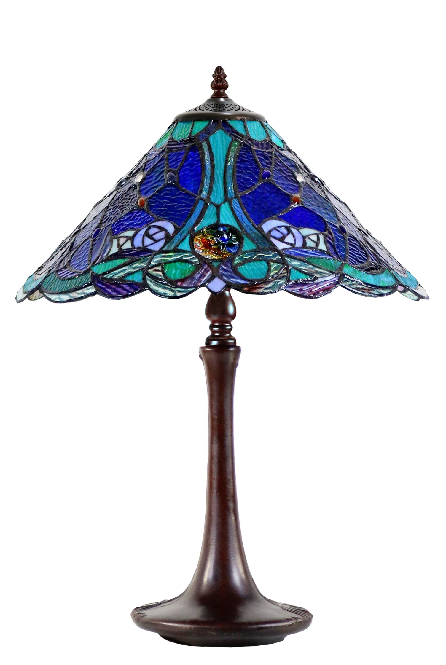 Large 16" Tiffany-style Desert Rose Stained Glass 23-inches High Table Lamp*blue