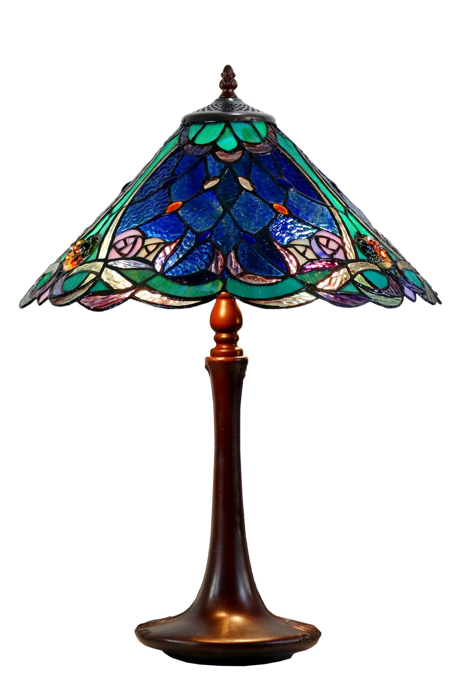 Large 16" Tiffany-style Desert Rose Stained Glass 23-inches High Table Lamp*blue