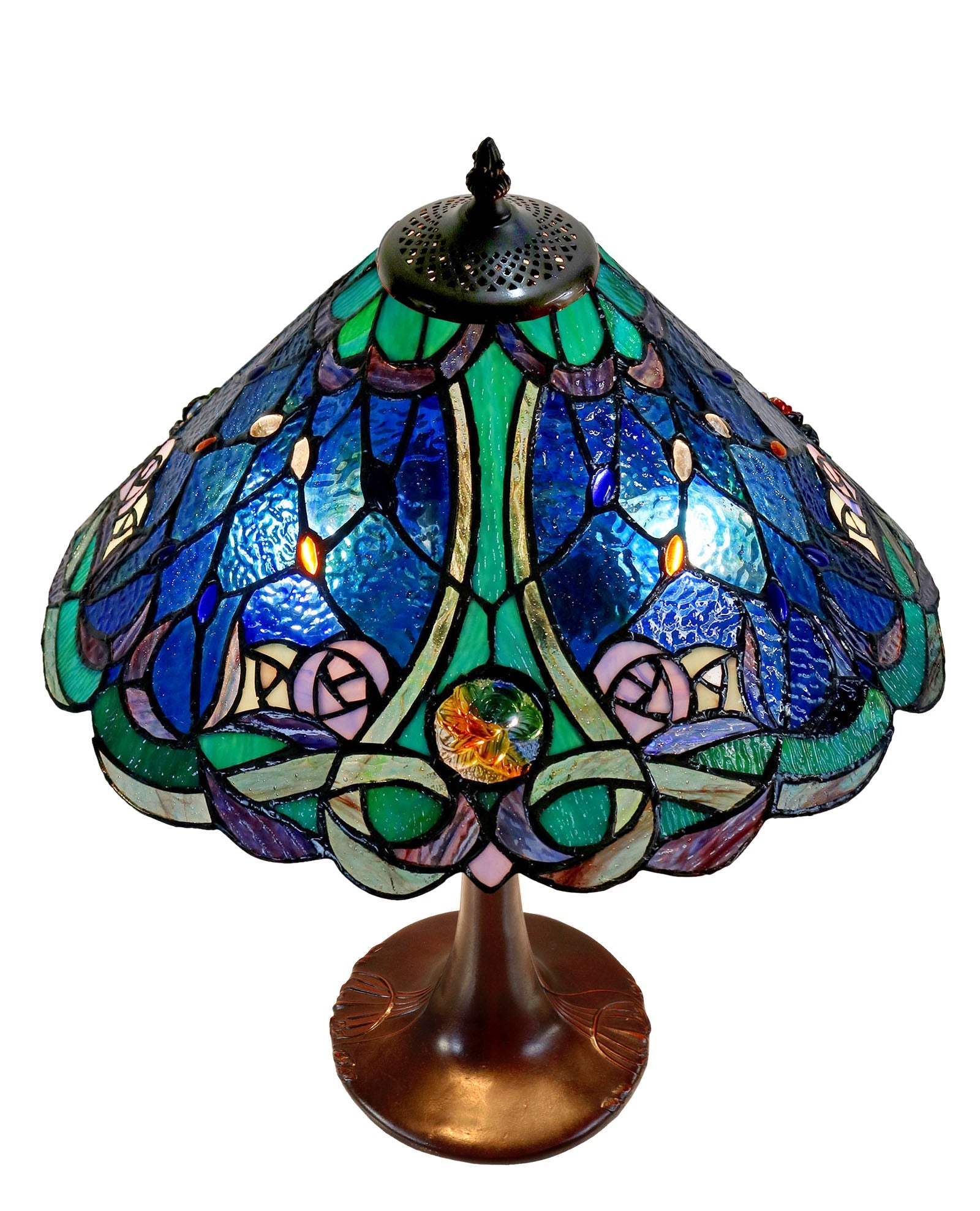 Large 16" Tiffany-style Desert Rose Stained Glass 23-inches High Table Lamp*blue