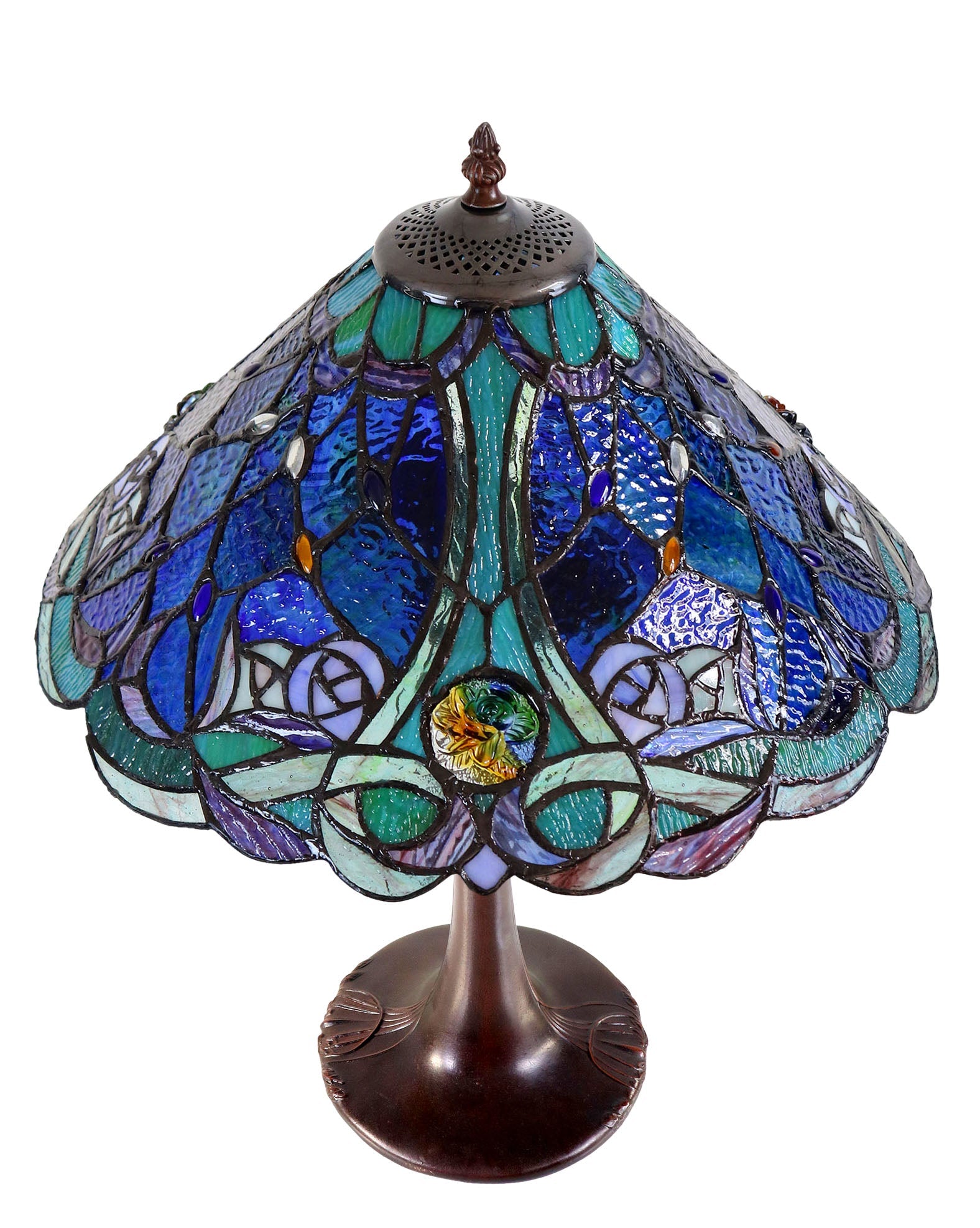 Large 16" Tiffany-style Desert Rose Stained Glass 23-inches High Table Lamp*blue