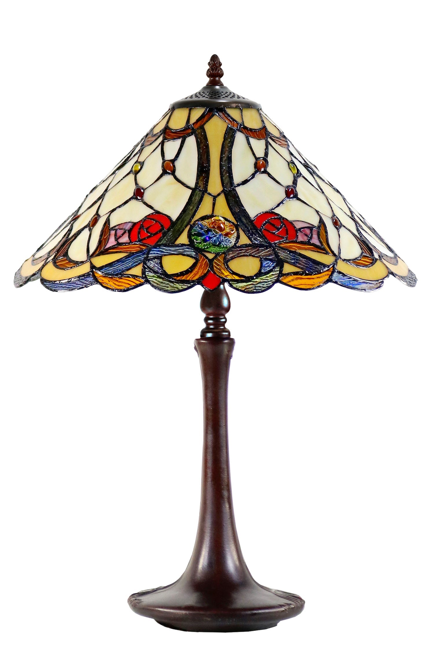 Large 16" Tiffany-style Desert Rose Stained Glass 23-inches High Table Lamp