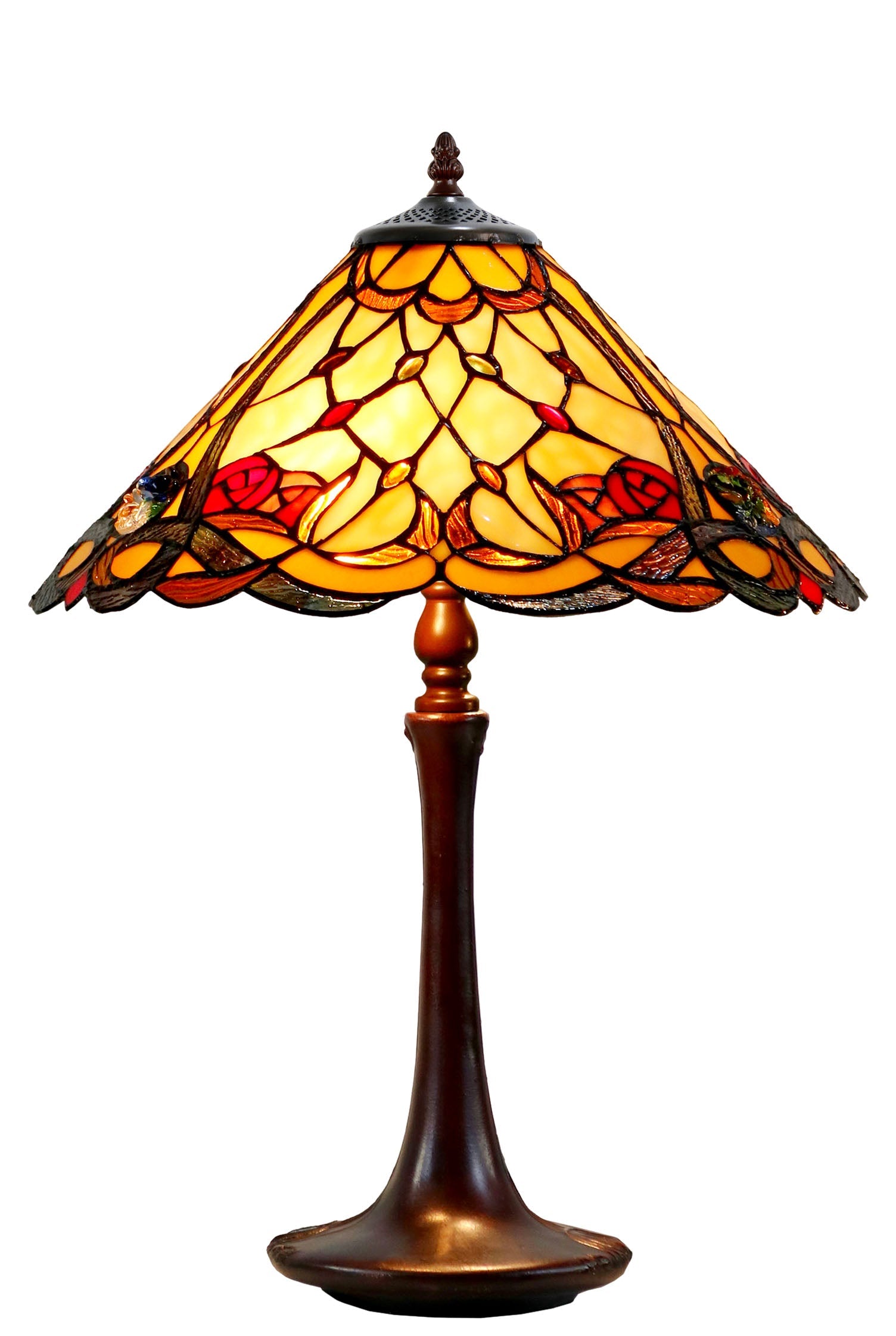 Large 16" Tiffany-style Desert Rose Stained Glass 23-inches High Table Lamp