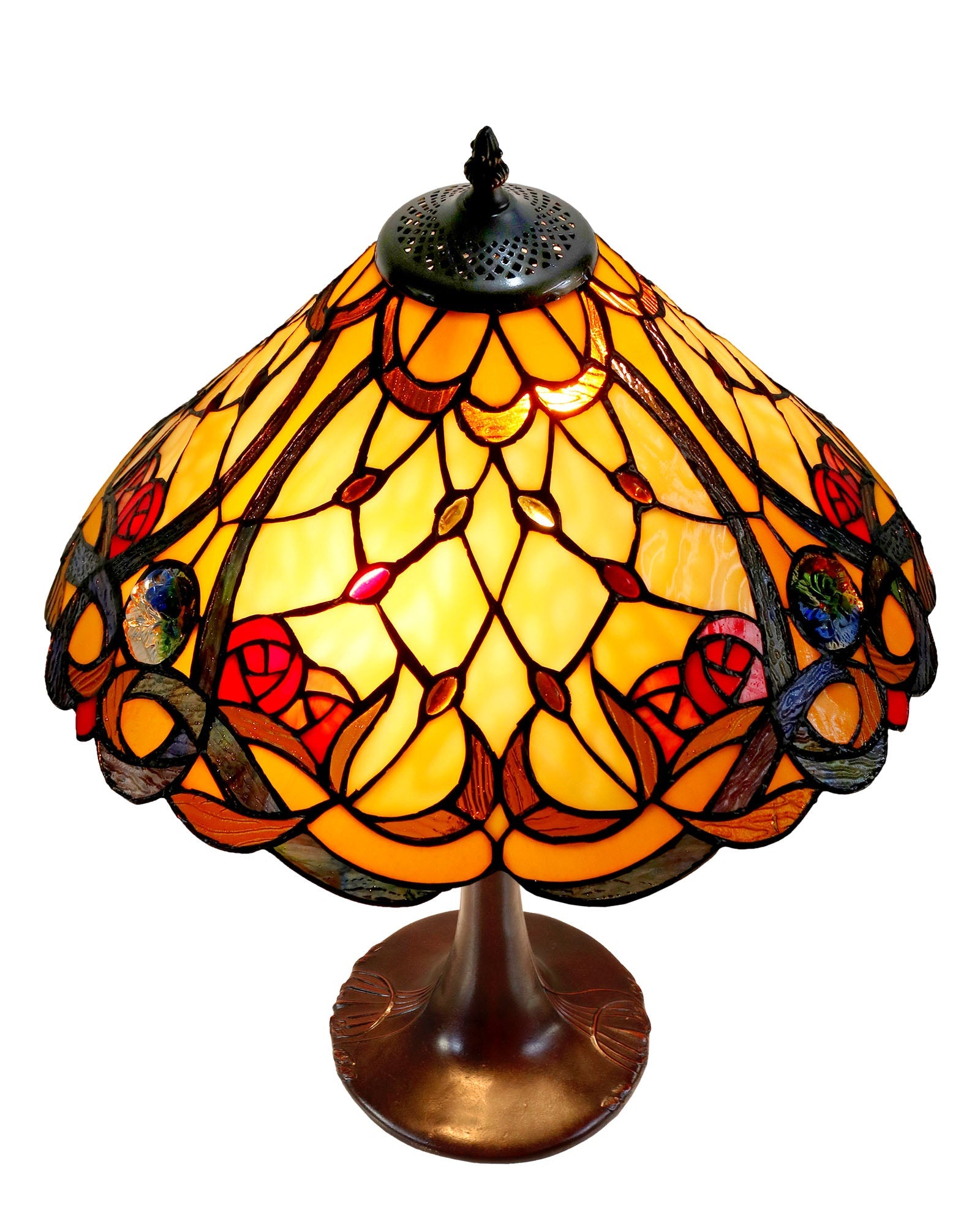 Large 16" Tiffany-style Desert Rose Stained Glass 23-inches High Table Lamp